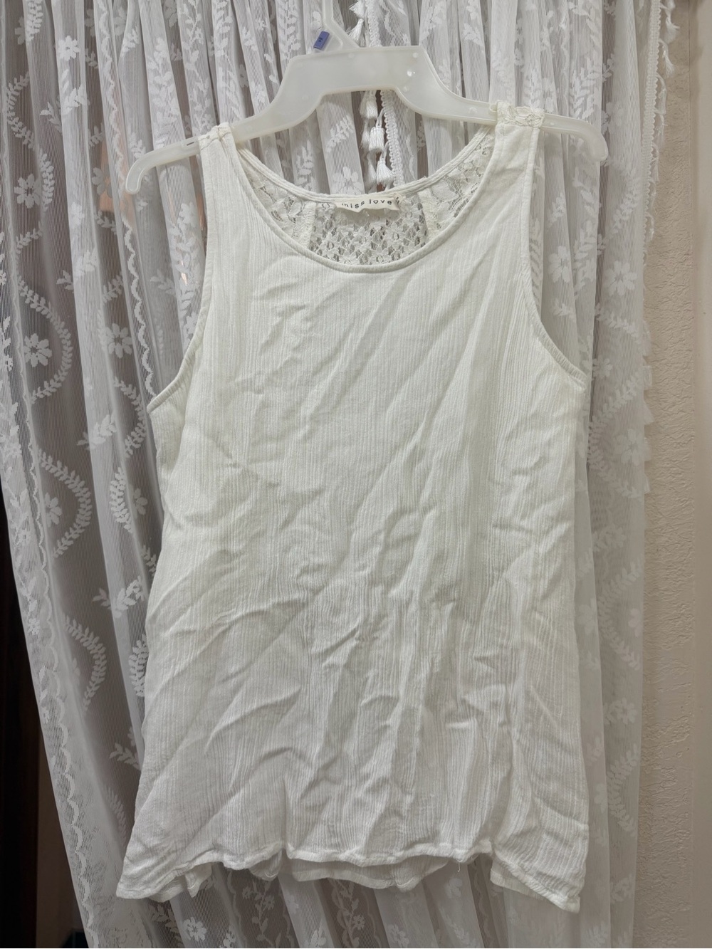 Lace-Back Ribbed Chemise Slip - White - Picture 1 of 3